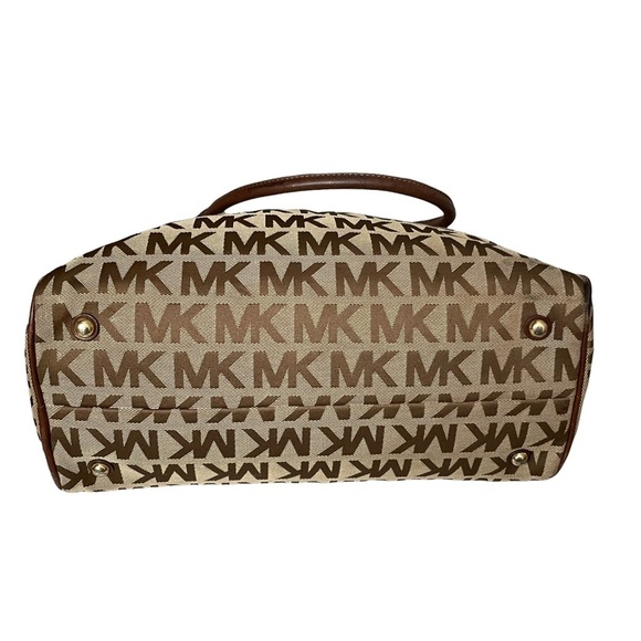 Michael Kors MK Signature Large Satchel Brown & Tan Jacquard Bag - Picture 4 of 15